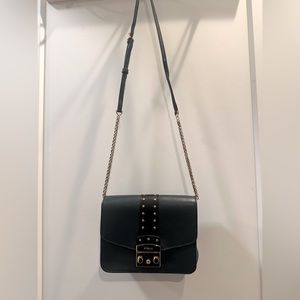 Furla perfect condition green bag with chain and stud detail.